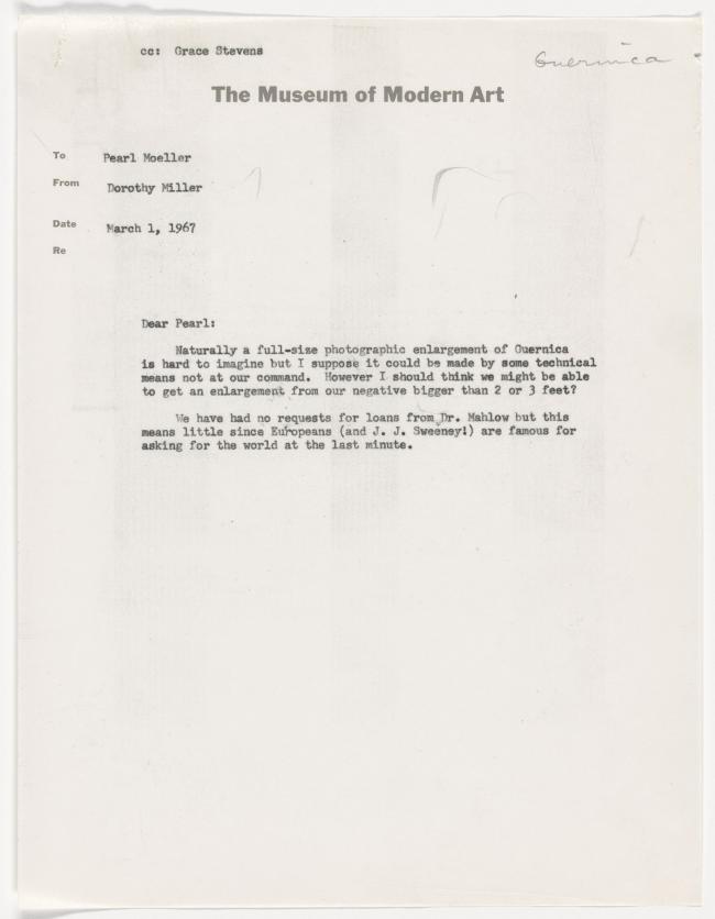 Carta de Dorothy C. Miller a Pearl L. Moeller