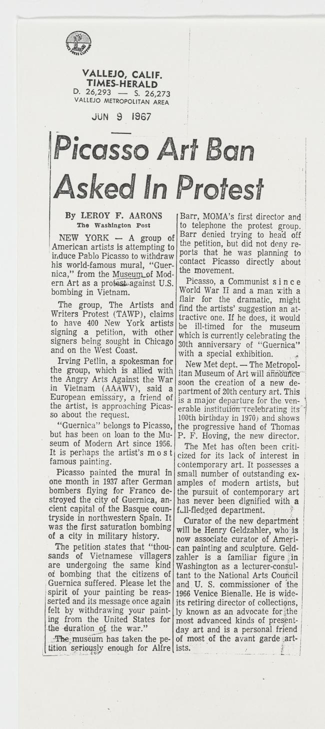 The withdrawal of Picasso's work is requested