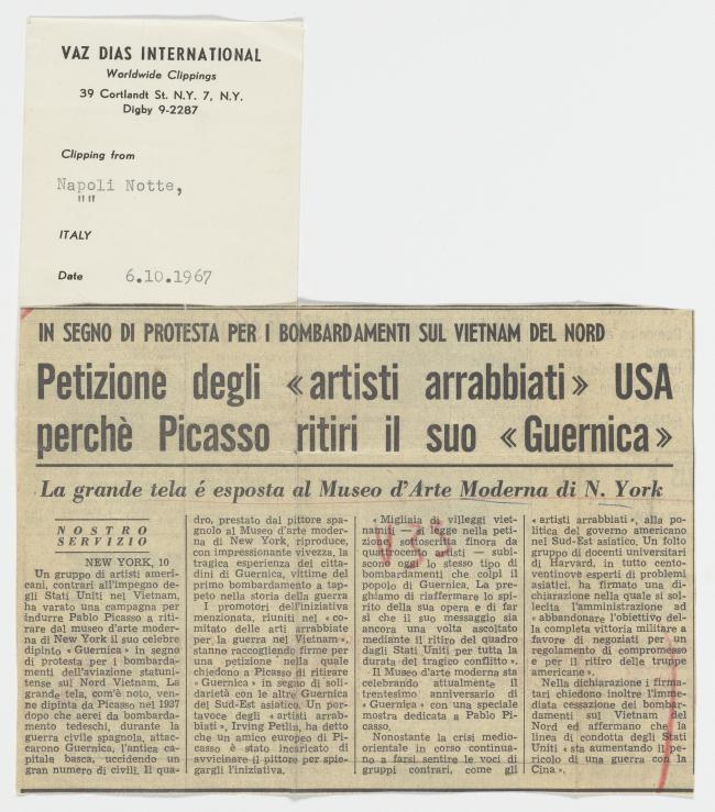 A petition from "angry artists" for Picasso to remove Guernica