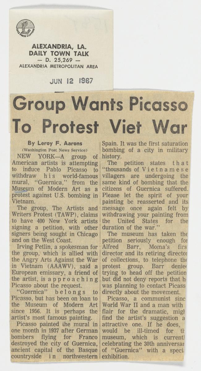 Group wants Picasso to protest Vietnam War