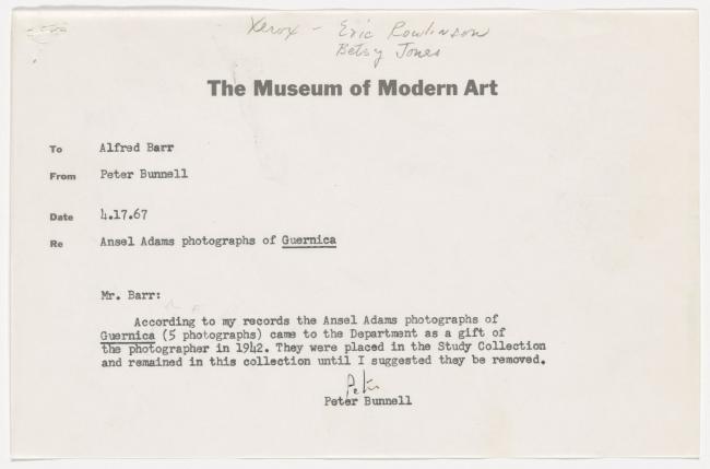 Peter Bunnell's letter to Alfred H. Barr Jr.