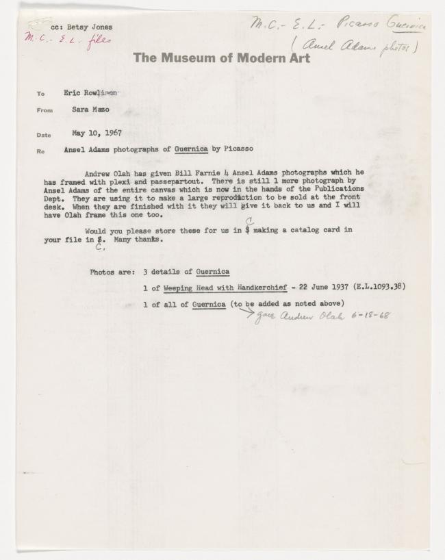 Sara Mazo's letter to Eric Rowlison