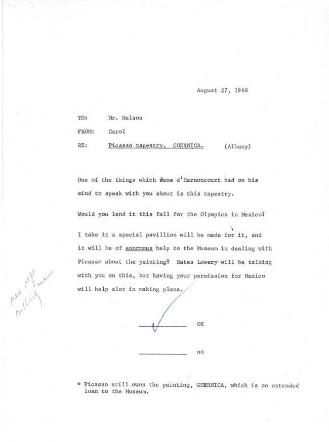 Carta de Carol K. Uht a Nelson Rockefeller del 27 de agosto de 1968