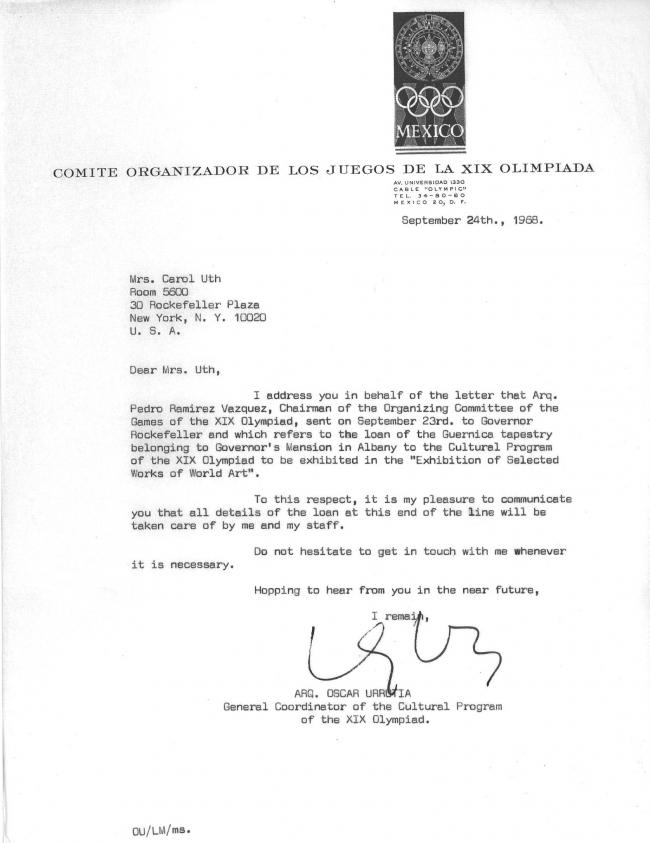 Carta de Óscar Urrutia a Carol K. Uht