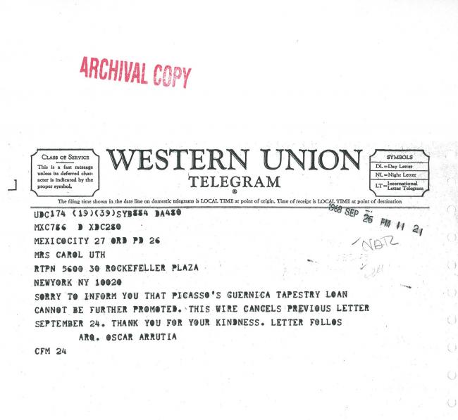 Telegrama de Óscar Urrutia a Carol K. Uht