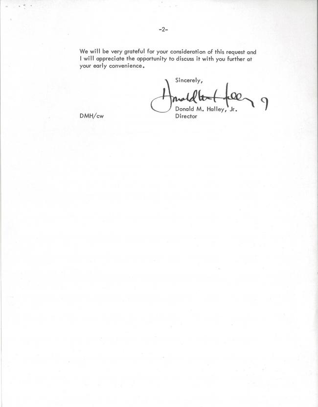 Carta de Donald M. Jr. Halley a Nelson Rockefeller