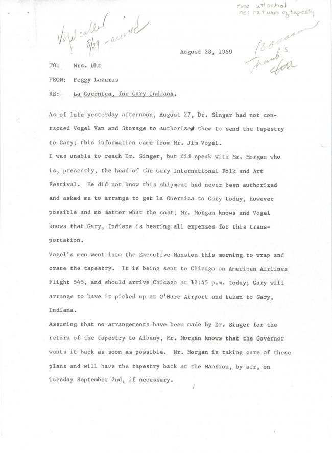 Carta de Peggy Lazarus a Carol K. Uht