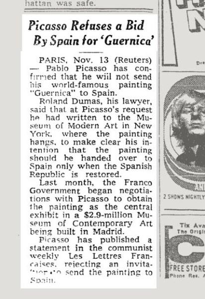 Picasso rechaza una oferta de España por Guernica