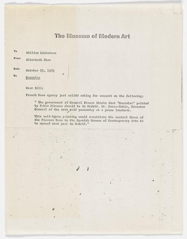 Carta de Elizabeth Shaw a William S. Lieberman