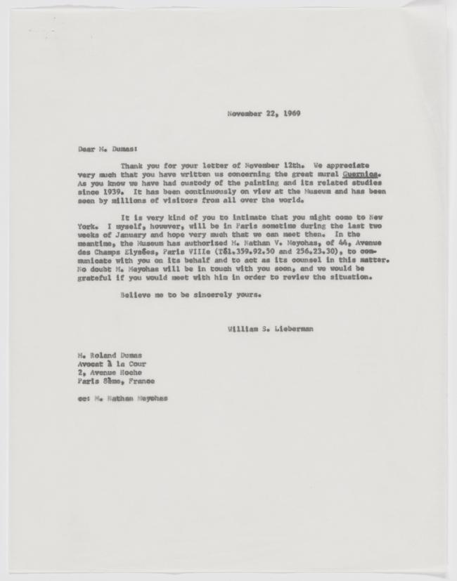 Carta de William S. Lieberman a Roland Dumas