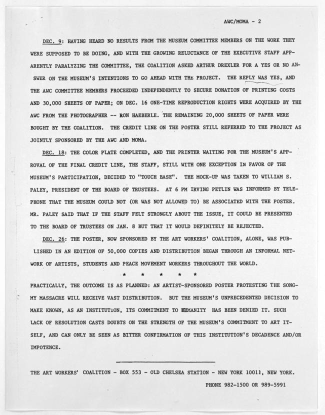 <em>Does MoMA Approve of the Song My [My Lai] Massacre?</em> [¿Aprueba el MoMA la masacre de Song My (My Lai)?], Nueva York, 26 de diciembre, 1969