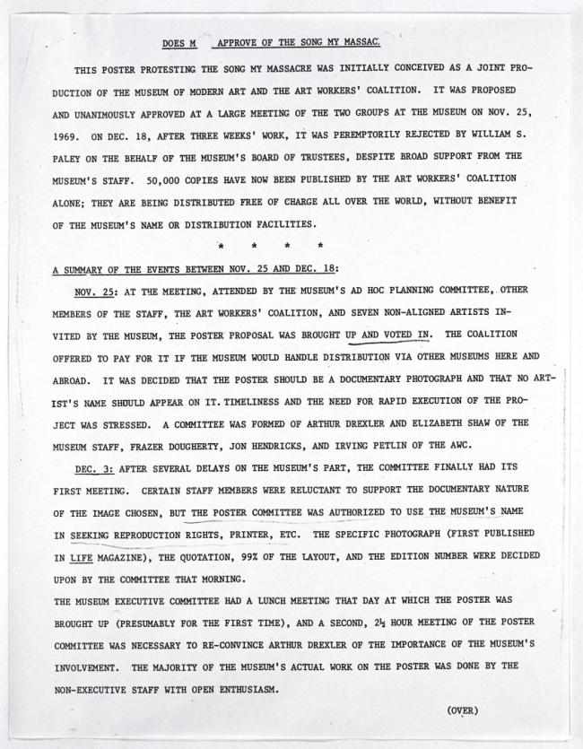 <em>Does MoMA Approve of the Song My [My Lai] Massacre?</em> [¿Aprueba el MoMA la masacre de Song My (My Lai)?], Nueva York, 26 de diciembre, 1969