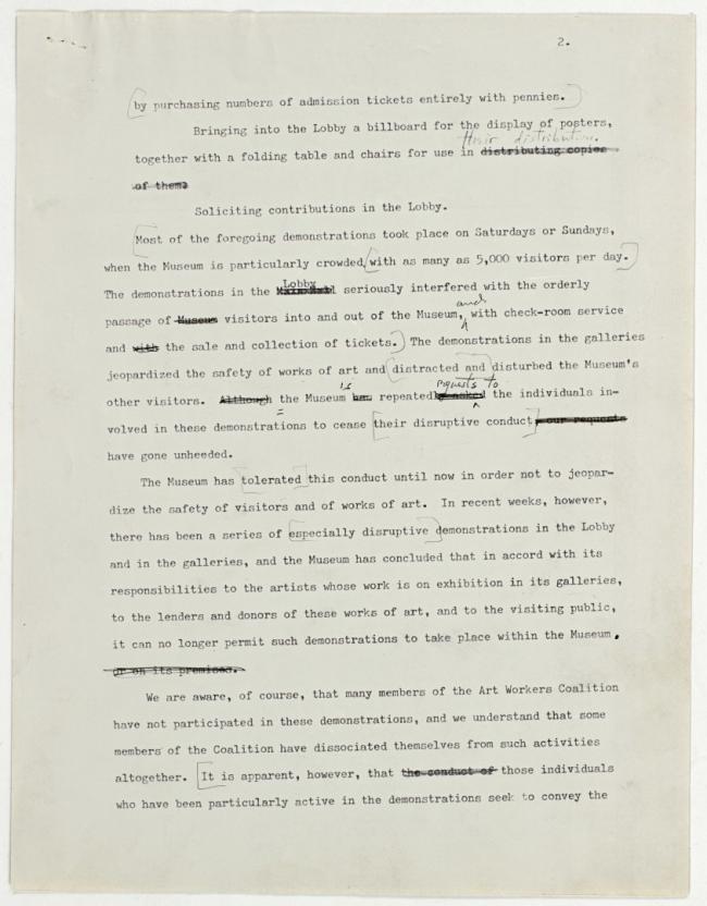 Carta del Comité de Operaciones del Museum of Modern Art de Nueva York a Joan Snyder, Nueva York, 22 de enero, 1970