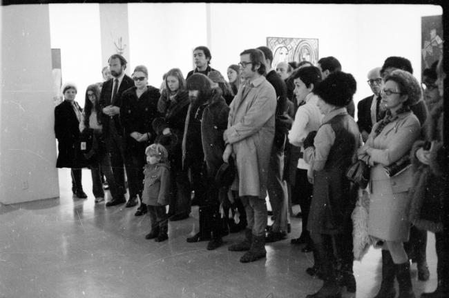 Jan van Raay, The Art Workers' Coalition and Guerrilla Art Action Group protest in front of <em>Guernica</em>, MoMA, New York, January 8, 1970