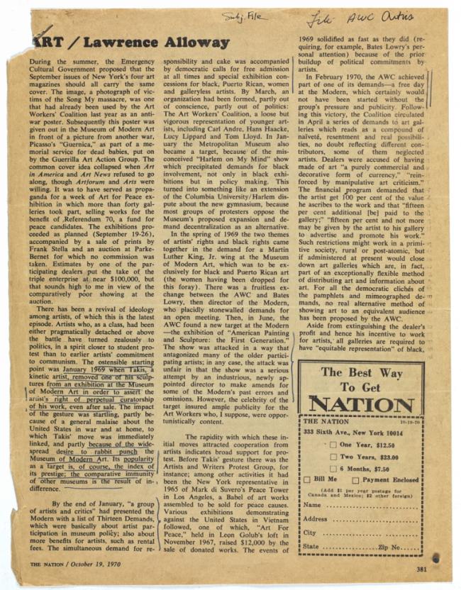 Artículo "Art" (Arte) de Lawrence Alloway