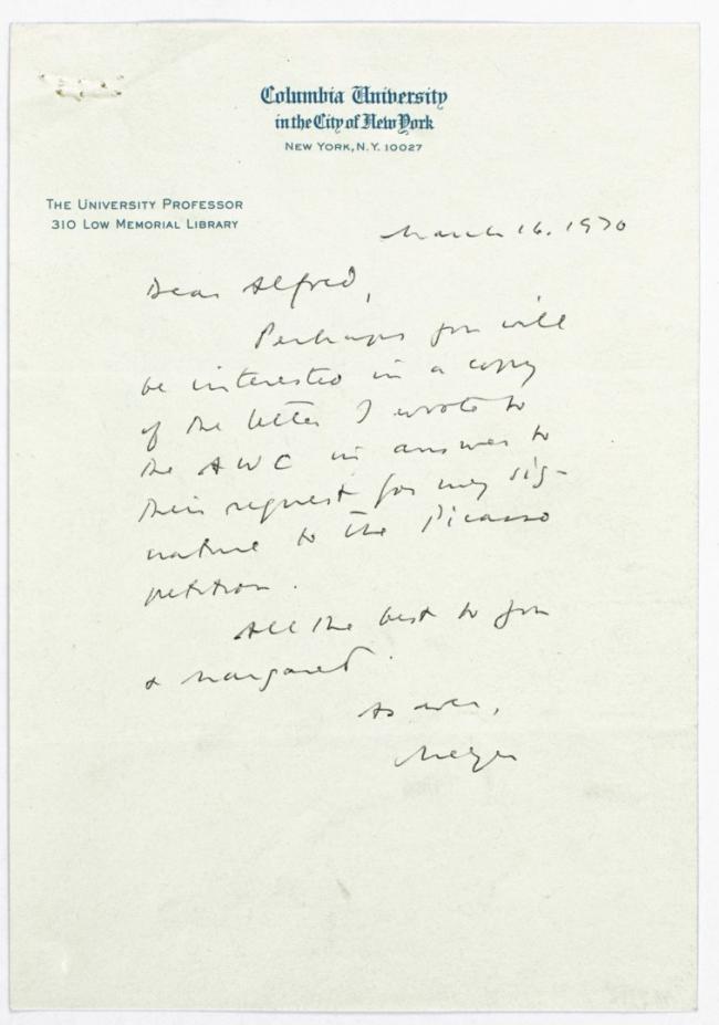 Carta de Meyer Schapiro a Alfred H. Barr Jr.