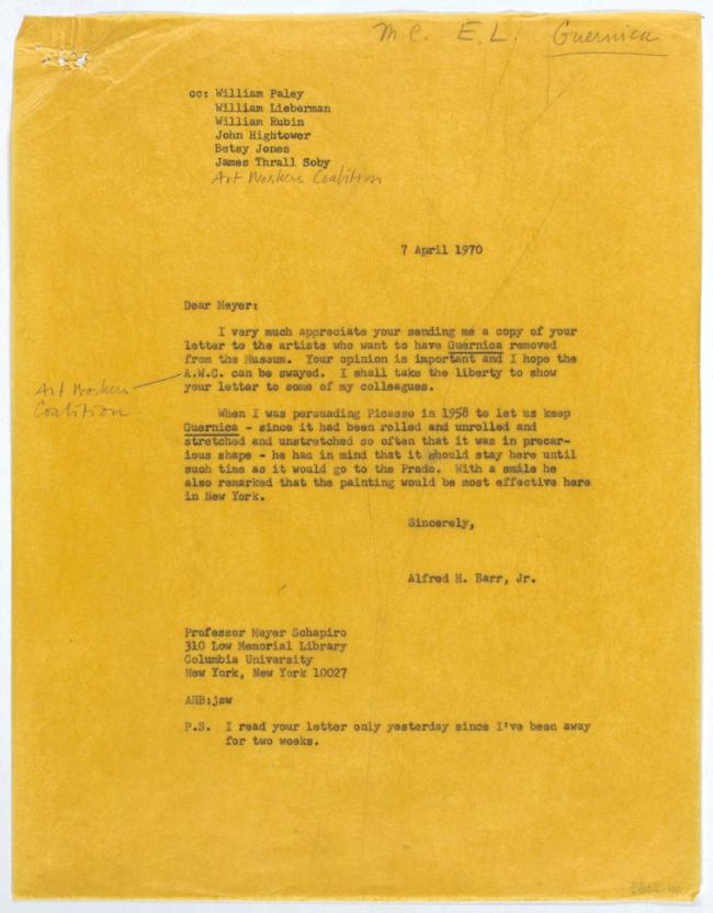 Carta de Alfred H. Barr Jr. a Meyer Schapiro
