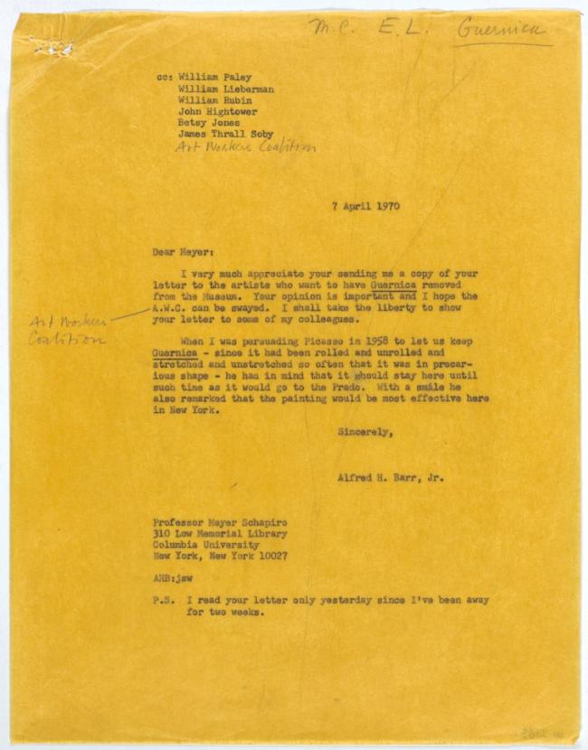 Carta de  Alfred H. Barr Jr. a Meyer Schapiro