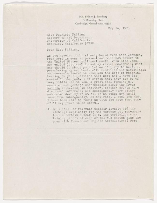 Catherine Freedberg's letter to Patricia Failing