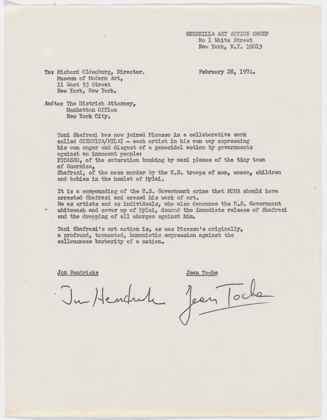 Carta del Guerrilla Art Action Group a Richard Oldenburg