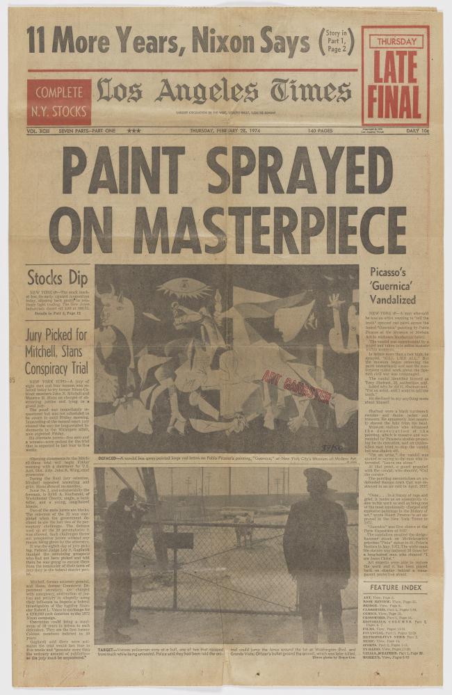 Pintan con aerosol una obra de arte. Guernica de Picasso vandalizado