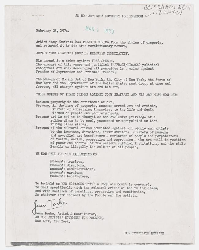 El artista Tony Shafrazi ha liberado <em>Guernica</em> de sus cadenas de propiedad y le ha devuelto su naturaleza revolucionaria