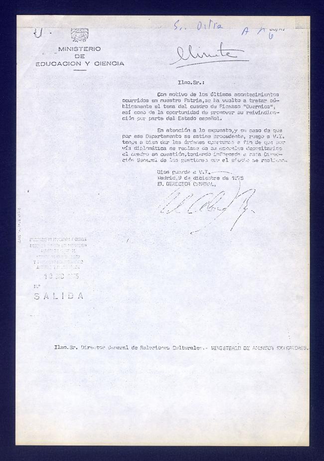 EN Carta del Ministerio de Educación General