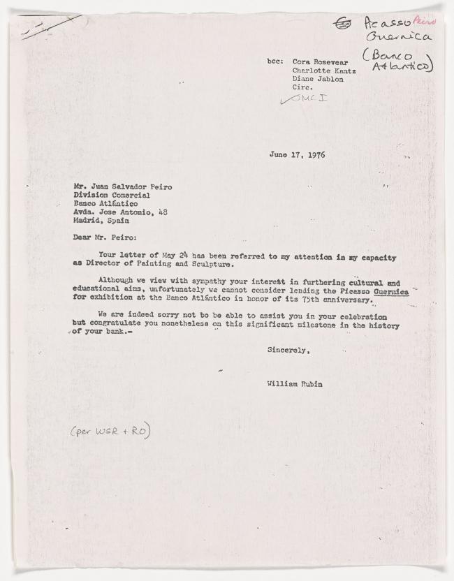 Carta de William Rubin a Juan Salvador Peiro