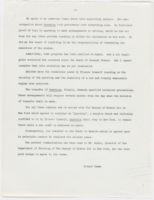 Comunicado de Roland Dumas sobre Guernica