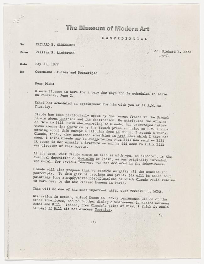 Carta de William S. Lieberman a Richard Oldenburg del 31 de mayo de 1977