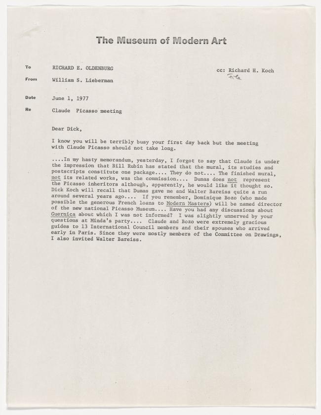 Carta de William S. Lieberman a Richard Oldenburg del 1 de junio de 1977