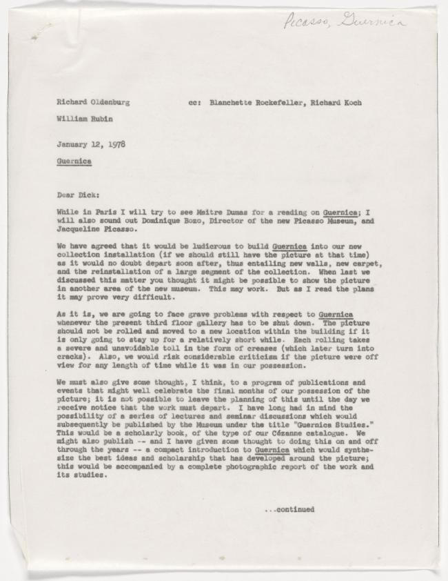 Carta de William Rubin a Richard Oldenburg