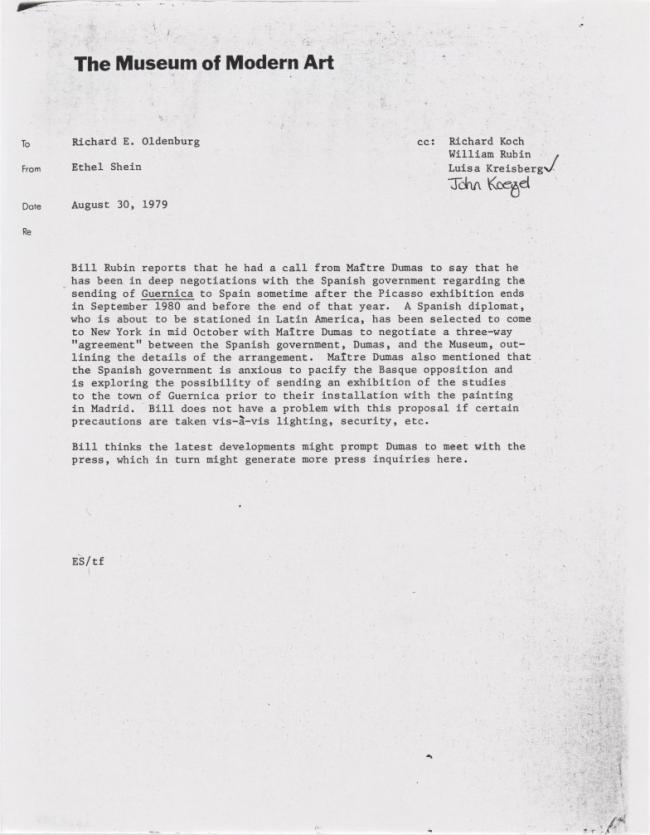 Carta de Ethen Shein a Richard E. Oldenburg