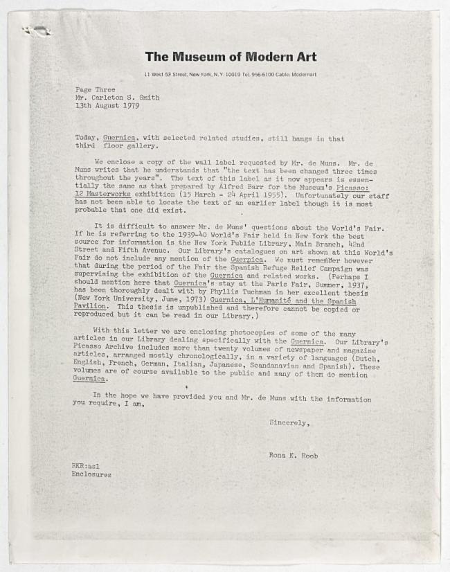 Carta de Rona K. Roob a Carleton Sprague Smith