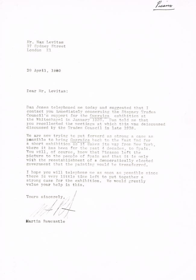 Carta de Martin Rewcastle a Max Levitas