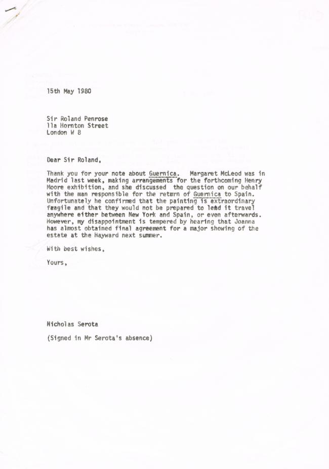 EN Carta de Nicholas Serota a Roland Penrose