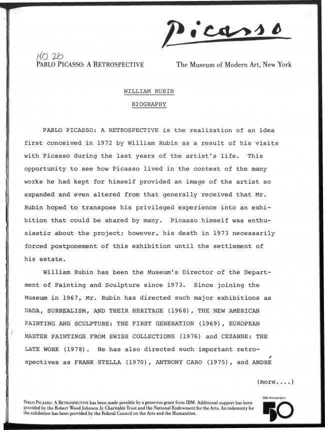 A press release from the Museum of Modern Art, New York, on William Rubin's biography