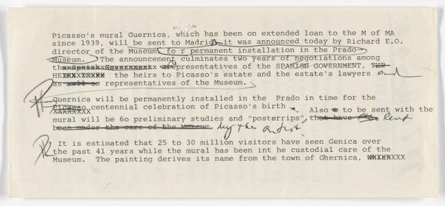 Borrador de nota de prensa del Museum of Modern Art de Nueva York