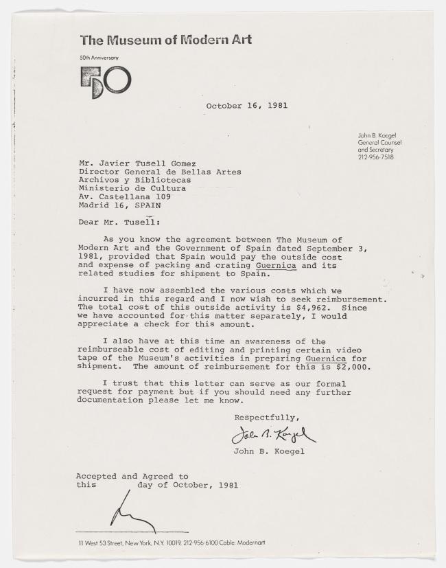 Carta de John Koegel a Javier Tusell del 16 de octubre de 1981