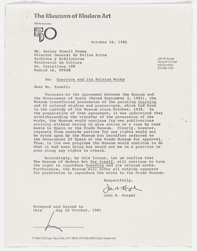 Carta de John Koegel a Javier Tusell del 16 de octubre de 1981