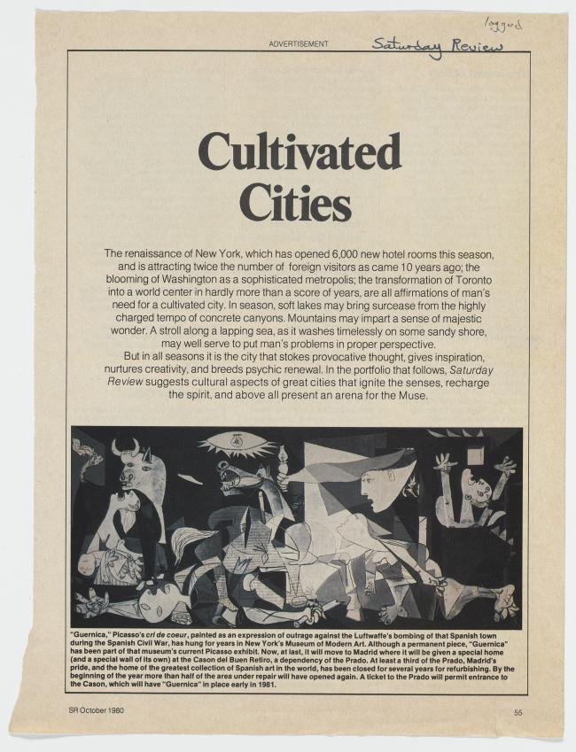 Guernica con pie de foto sobre la partida del cuadro a Madrid