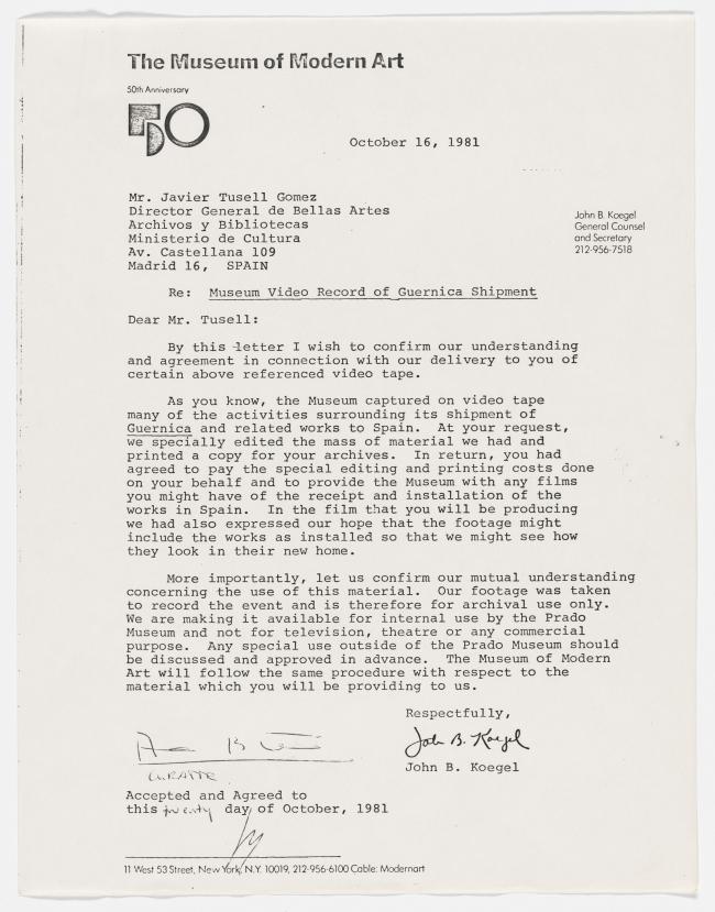Carta de John Koegel a Javier Tusell del 16 de octubre de 1981