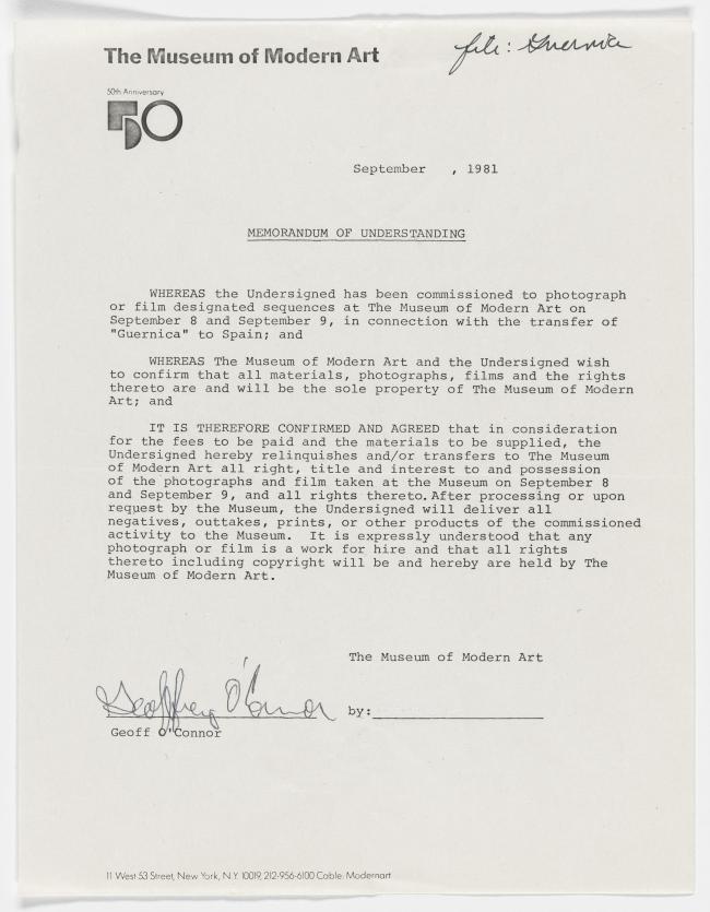 Contrato de conformidad entre el Museum of Modern Art de Nueva York y el abajo firmante