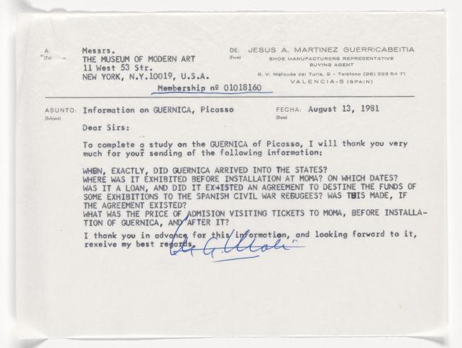 Carta de Sharon Zane a William Rubin