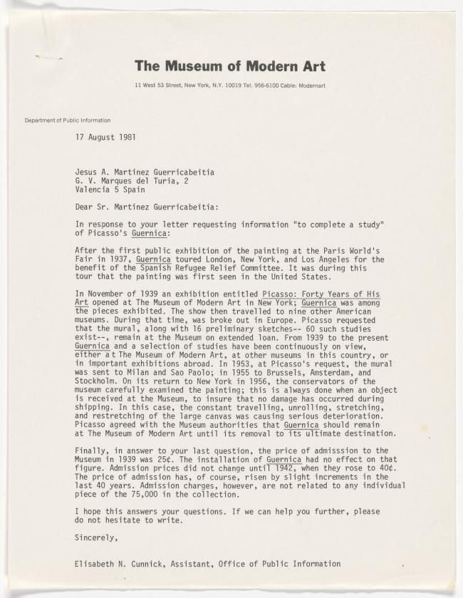 Carta de Sharon Zane a William Rubin