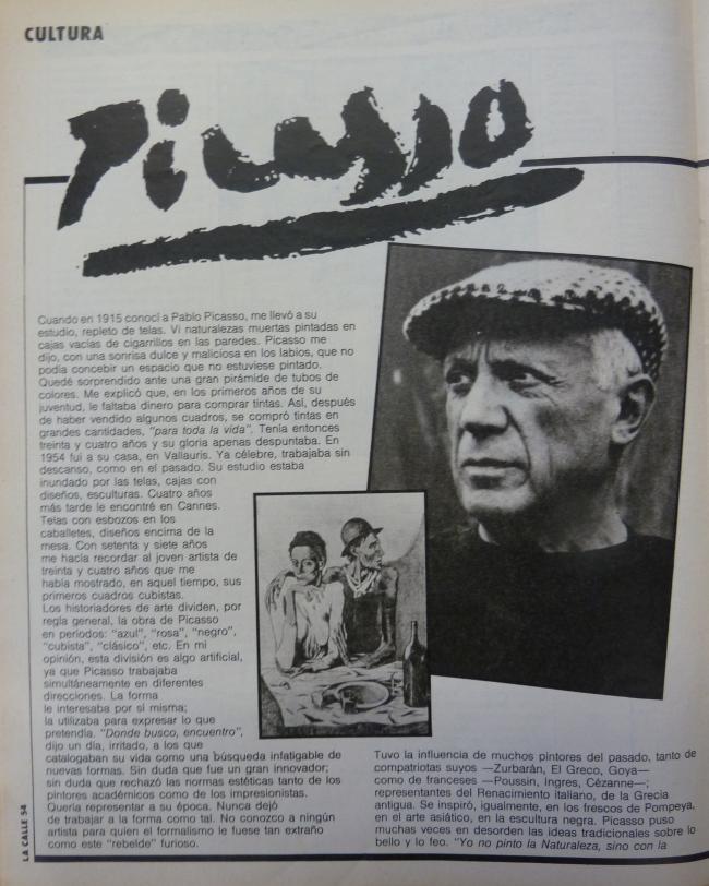 «Picasso», artículo publicado en La calle