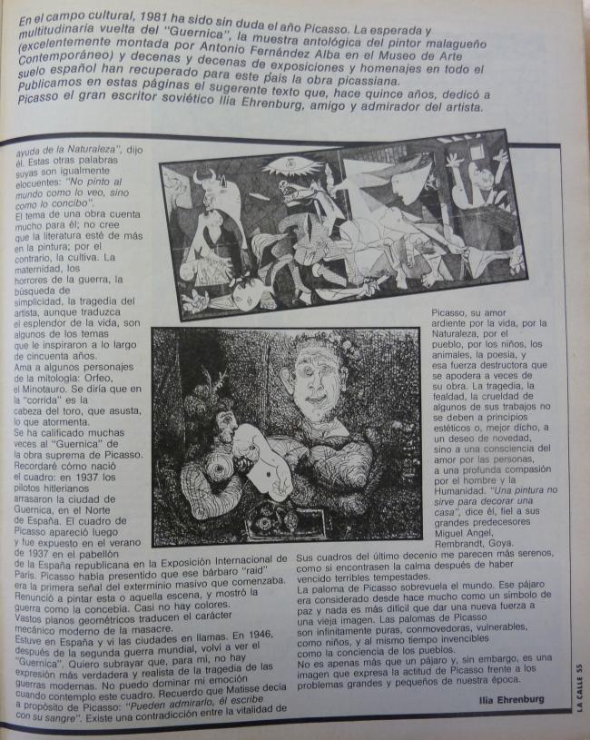 «Picasso», artículo publicado en La calle