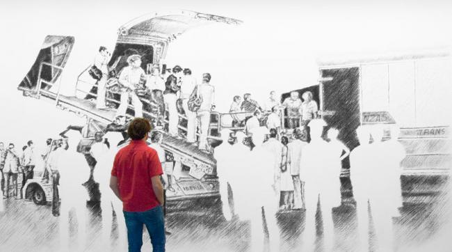 Detalle La vuelta del Guernica a España, 2012. Dibujo mural en carbón, 2012. Exposición Kill Lies All, Galeria Max Estrella. Madrid.