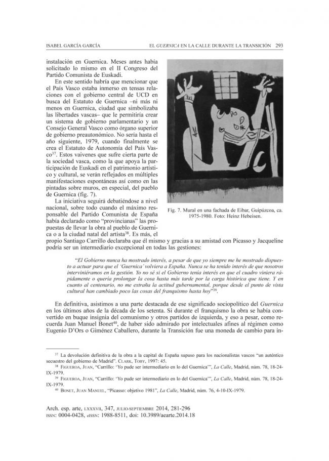 Guernica on the street during the Transition to, and early years of, democracy in Spain 