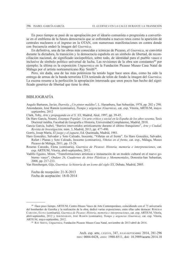 Guernica on the street during the Transition to, and early years of, democracy in Spain 